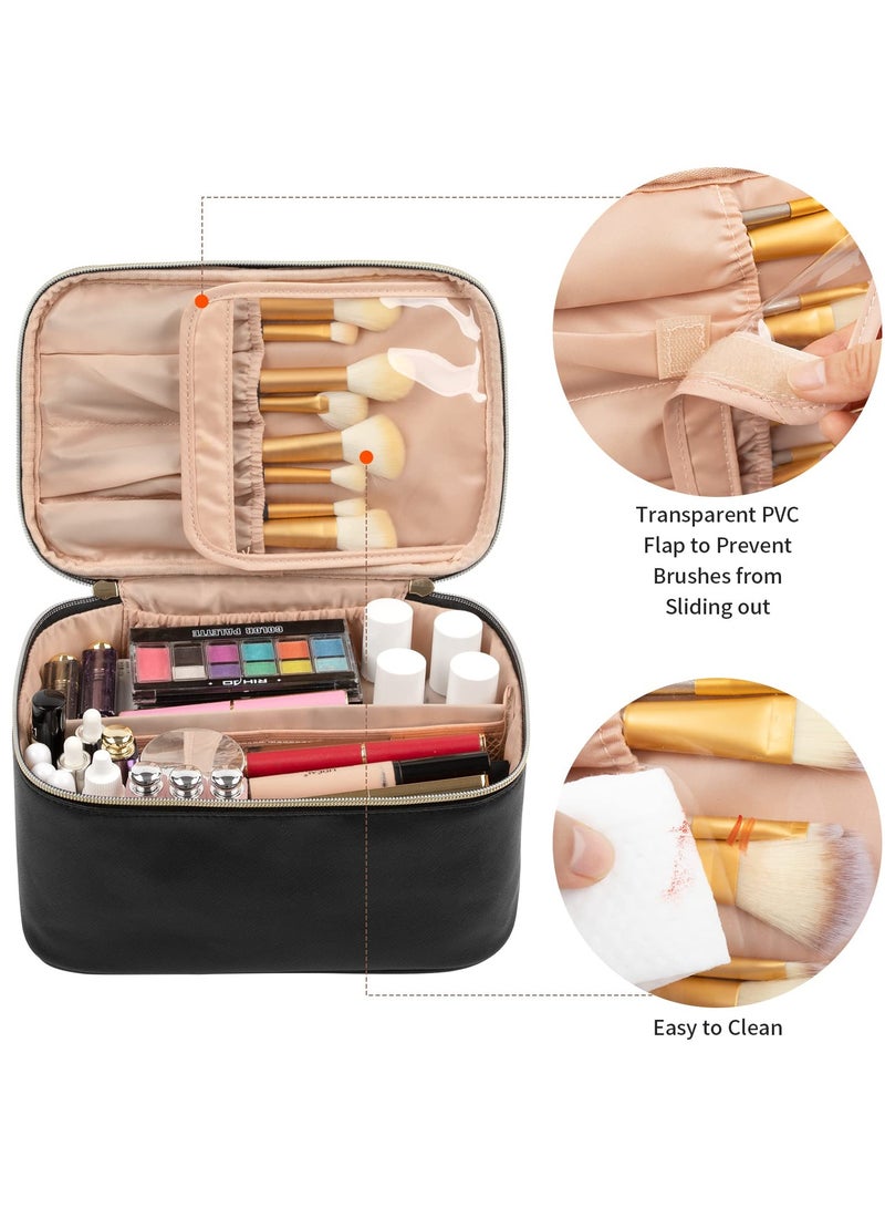 Portable Cosmetic Bag, Large Capacity Travel Makeup Case Organizer, Black For Women Toiletry Bag for Girls Traveling With Handle and Divider - Image 2