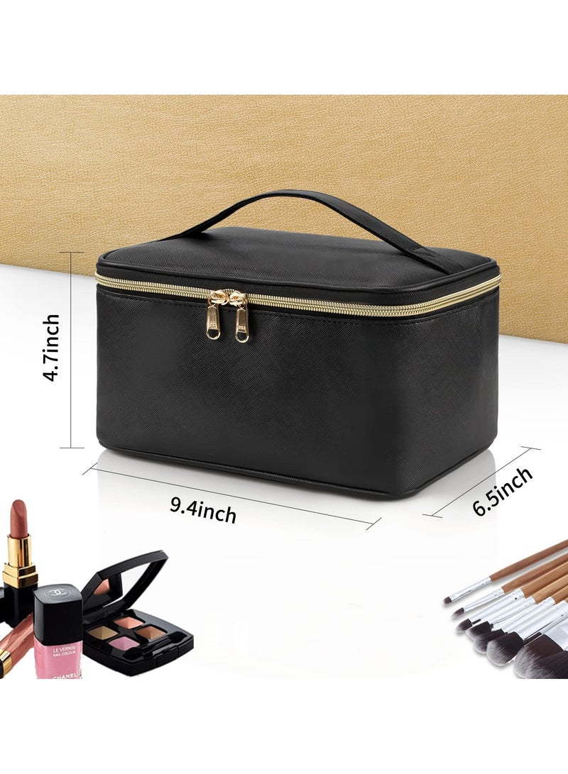 Portable Cosmetic Bag, Large Capacity Travel Makeup Case Organizer, Black For Women Toiletry Bag for Girls Traveling With Handle and Divider - Image 5