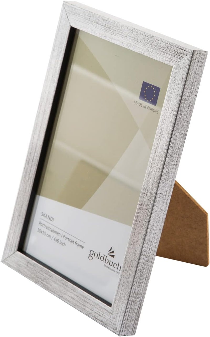 goldbuch Skandi Picture Frame, 10 x 15 cm, Single Frame Made of Real Wood, Portrait Frame for Standing, Wooden Frame with Wall Mount, Photo Frame, Silver Frame - Image 2