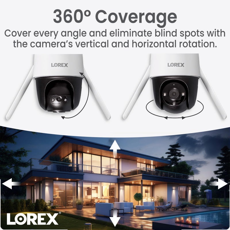 Lorex 2K Pan-Tilt Outdoor WiFi Security Camera | 360Â° View | Auto-Tracking | Color Night Vision | Person Detection | Warning Light & Siren | IP66 Weatherproof | 32GB MicroSD Included | No Monthly Fee - Image 3