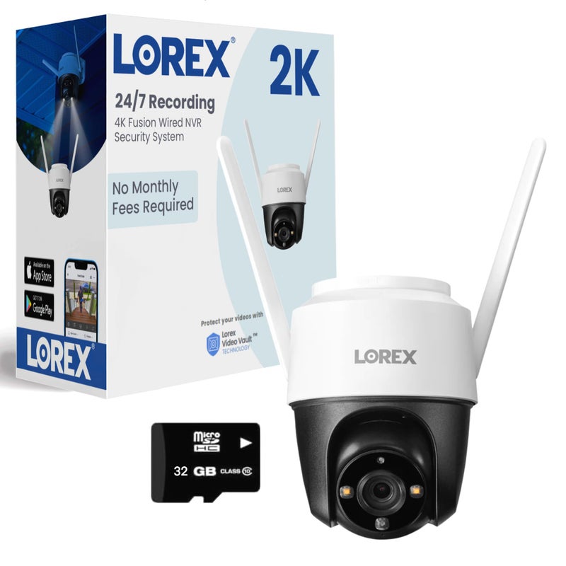 Lorex 2K Pan-Tilt Outdoor WiFi Security Camera | 360Â° View | Auto-Tracking | Color Night Vision | Person Detection | Warning Light & Siren | IP66 Weatherproof | 32GB MicroSD Included | No Monthly Fee - Image 1