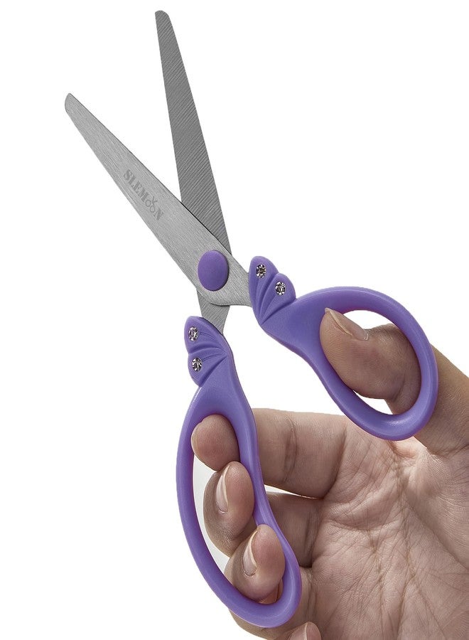 SLEMOON Scissors for Kids Ages 4-8 | Blunt Tip Safety Toddler Scissors, Stainless Steel Blades, ABS Plastic | School Craft Supplies, Art Projects, Pink (Princess Design with Rhinestones) - Image 4