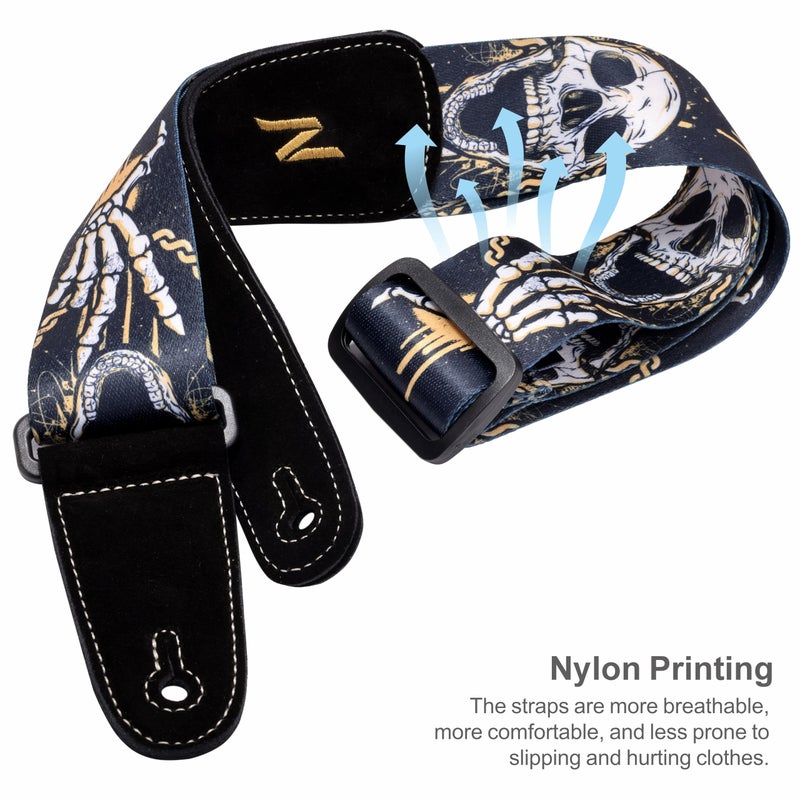 Nefelibata Guitar Strap Skulls, 2 Inch Guitar Straps with Extended Soft Black Suede Leather End for Acoustic Guitar, Electric Guitar, Bass, Gift for Guitarists - Image 4