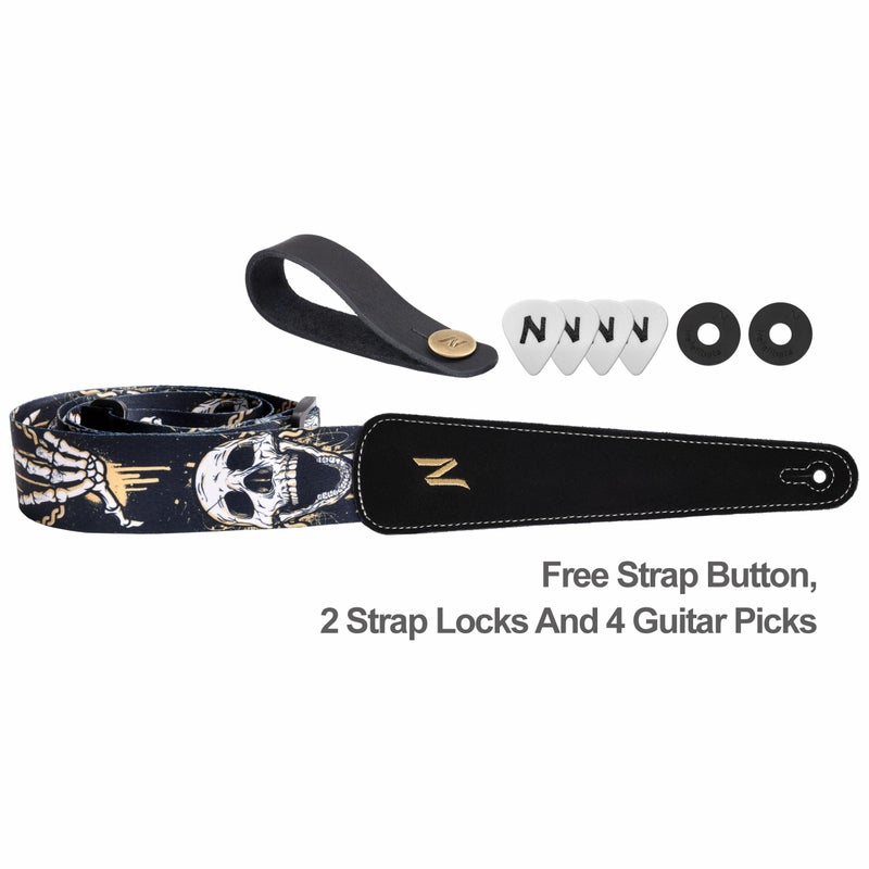 Nefelibata Guitar Strap Skulls, 2 Inch Guitar Straps with Extended Soft Black Suede Leather End for Acoustic Guitar, Electric Guitar, Bass, Gift for Guitarists - Image 5