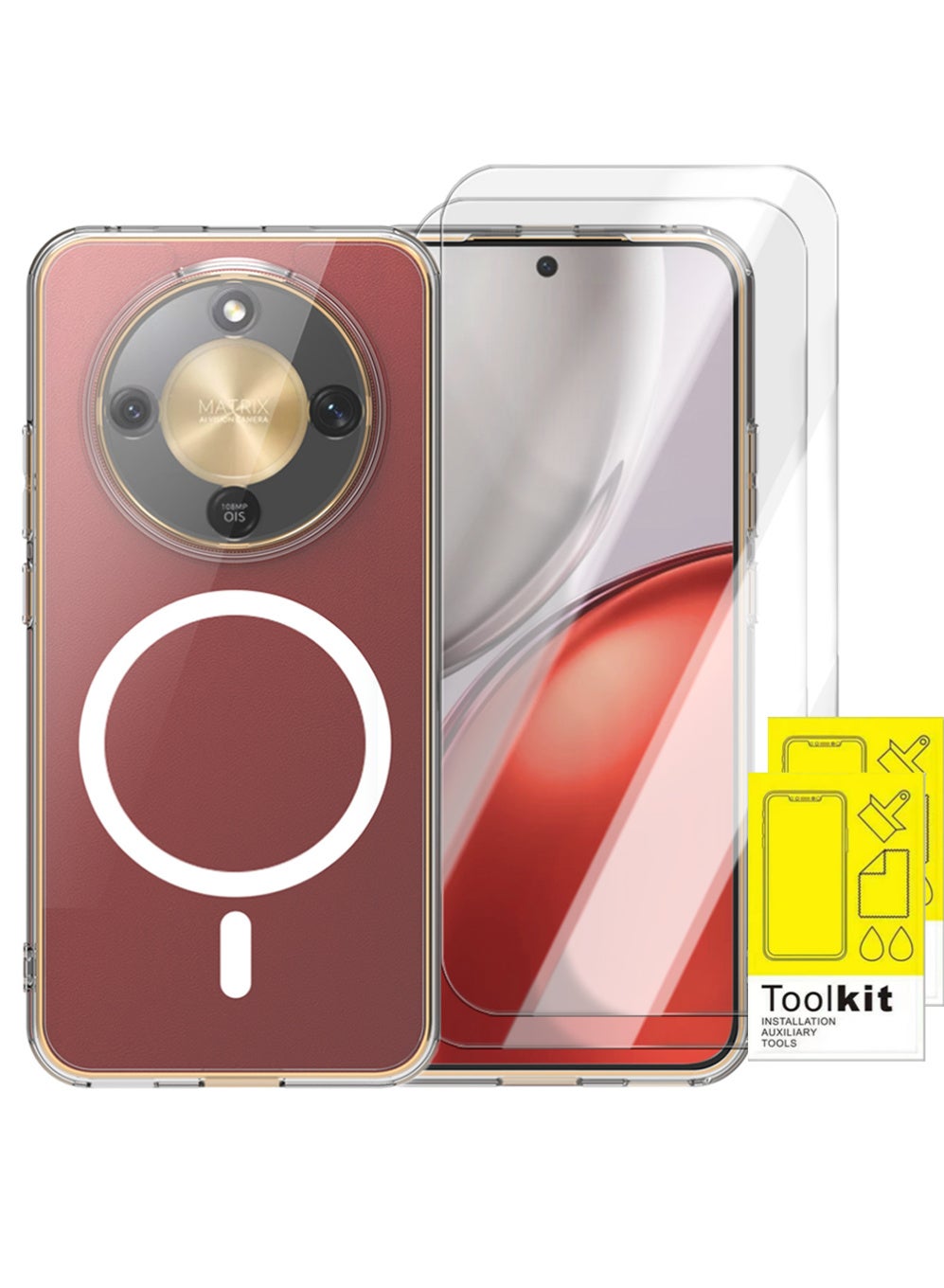 3 in 1 Magnetic Case for Honor X9d Cover, Screen Protector HD, Compatible with MagSafe, Shockproof Phone Bumper Cover, Anti-Scratch Clear Back, Protective Slim Phone Cover, Anti-Fingerprints, Anti Yellow Easy Installation (Clear)