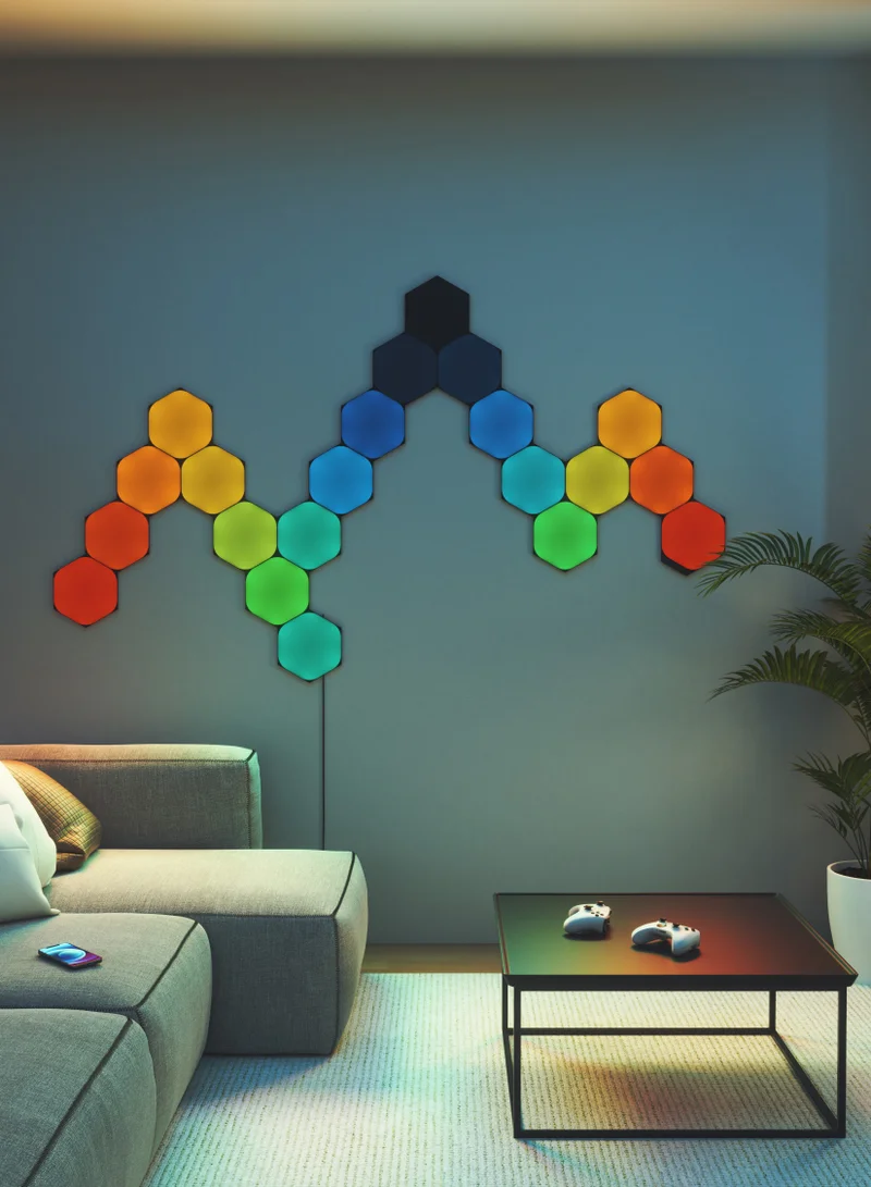 نانوليف نظام ألواح LED ذكية Shapes Hexagon Ultra Black إصدار محدود - واي فاي، 16 مليون لون، موفر للطاقة، للغرف - أسود، 9 قطع
