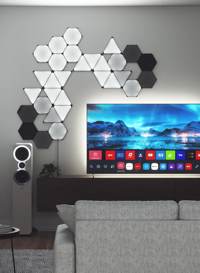 نانوليف نظام ألواح LED ذكية Shapes Hexagon Ultra Black إصدار محدود - واي فاي، 16 مليون لون، موفر للطاقة، للغرف - أسود، 9 قطع