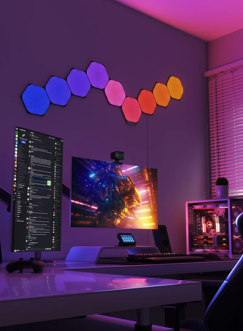 نانوليف نظام ألواح LED ذكية Shapes Hexagon Ultra Black إصدار محدود - واي فاي، 16 مليون لون، موفر للطاقة، للغرف - أسود، 9 قطع