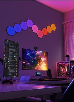 Nanoleaf مجموعة أدوات البدء ذات الإصدار المحدود من أشكال السداسيات السوداء للغاية - 9 ألواح - إضاءة LED ذكية تعمل بالواي فاي مع جهاز عرض موسيقى، ديكور حائط، للاستخدام في المنزل أو المكتب، أكثر من 16 مليون لون، استهلاك منخفض للطاقة | مصابيح الألعاب - أسود  - Image 5