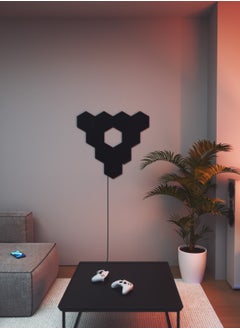 Nanoleaf مجموعة أدوات البدء ذات الإصدار المحدود من أشكال السداسيات السوداء للغاية - 9 ألواح - إضاءة LED ذكية تعمل بالواي فاي مع جهاز عرض موسيقى، ديكور حائط، للاستخدام في المنزل أو المكتب، أكثر من 16 مليون لون، استهلاك منخفض للطاقة | مصابيح الألعاب - أسود  - Image 3