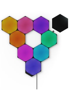 Nanoleaf مجموعة أدوات البدء ذات الإصدار المحدود من أشكال السداسيات السوداء للغاية - 9 ألواح - إضاءة LED ذكية تعمل بالواي فاي مع جهاز عرض موسيقى، ديكور حائط، للاستخدام في المنزل أو المكتب، أكثر من 16 مليون لون، استهلاك منخفض للطاقة | مصابيح الألعاب - أسود  - Image 2