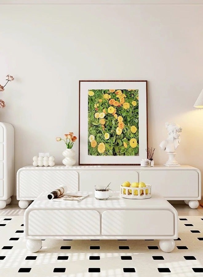 فاشون هوم متعددة الوظائف جولة الزاوية تصميم الخشب الصلب طاولة القهوة جولة القدم مركز الجدول مع السكك الحديدية الصامتة المسار 4 أدراج التخزين منخفضة خدمة الجدول لغرفة المعيشة مكتب منزلي 120x60x39.5 سم - Image 5