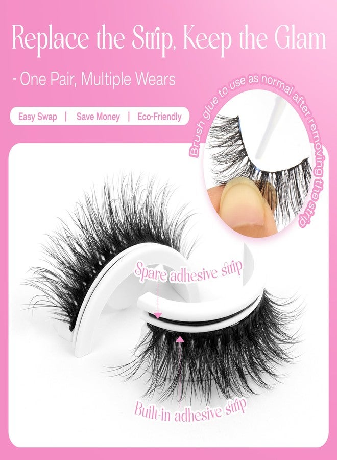 CALAILIS Self Adhesive Eyelashes 5 Pairs Natural Look Press On Lashes No Glue Need Eyelashes Reusable Cat Eye Wispy Self-adhesive False Lashes with Replacement Adhesive Strips (C122) - Image 3