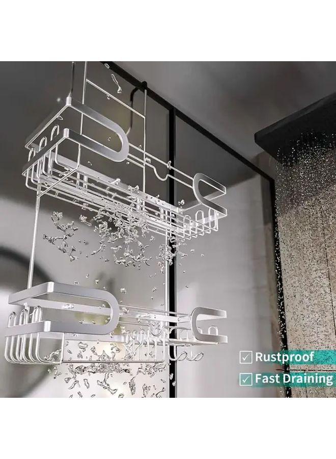Black Hanging Shower Caddy With Hooks And Soap Holder No Drilling Over The Door Rustproof Stainless Steel Bathroom Organizer - Image 2