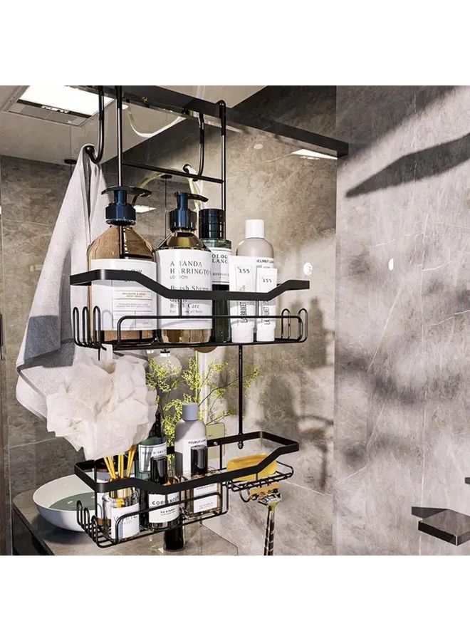 Black Hanging Shower Caddy With Hooks And Soap Holder No Drilling Over The Door Rustproof Stainless Steel Bathroom Organizer - Image 1