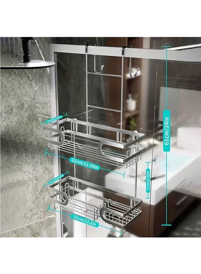 Black Hanging Shower Caddy With Hooks And Soap Holder No Drilling Over The Door Rustproof Stainless Steel Bathroom Organizer - Image 3