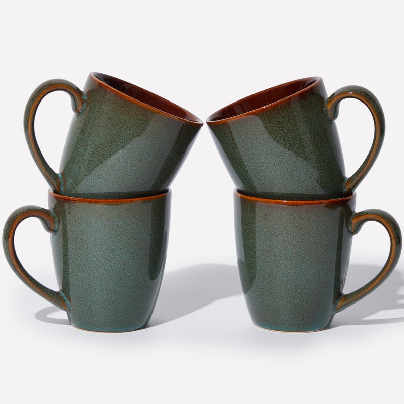Pokini Coffee Mug 14 oz, Ceramic Coffee Mugs Set of 4, Reactive Glaze Mug for Latte/Tea/Cappuccino, Large Stackable Mug Set for Men, Women, Dad, Mom, Dishwasher & Microwave Safe, Brown Green - Image 1