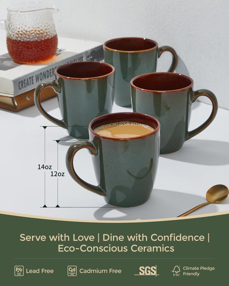 Pokini Coffee Mug 14 oz, Ceramic Coffee Mugs Set of 4, Reactive Glaze Mug for Latte/Tea/Cappuccino, Large Stackable Mug Set for Men, Women, Dad, Mom, Dishwasher & Microwave Safe, Brown Green - Image 3