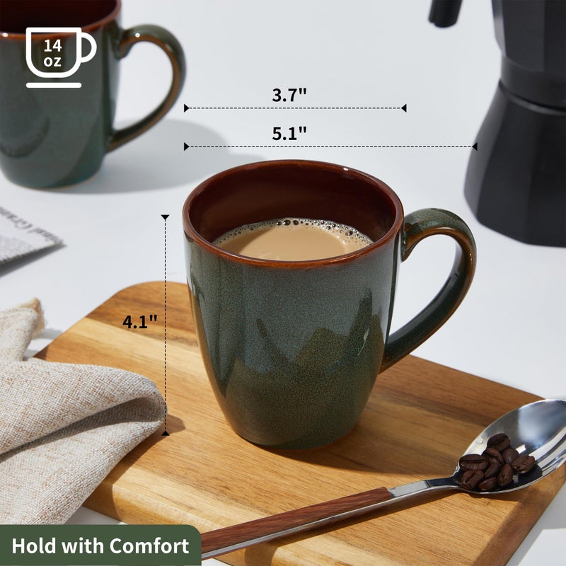 Pokini Coffee Mug 14 oz, Ceramic Coffee Mugs Set of 4, Reactive Glaze Mug for Latte/Tea/Cappuccino, Large Stackable Mug Set for Men, Women, Dad, Mom, Dishwasher & Microwave Safe, Brown Green - Image 2