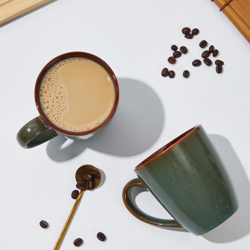 Pokini Coffee Mug 14 oz, Ceramic Coffee Mugs Set of 4, Reactive Glaze Mug for Latte/Tea/Cappuccino, Large Stackable Mug Set for Men, Women, Dad, Mom, Dishwasher & Microwave Safe, Brown Green - Image 5