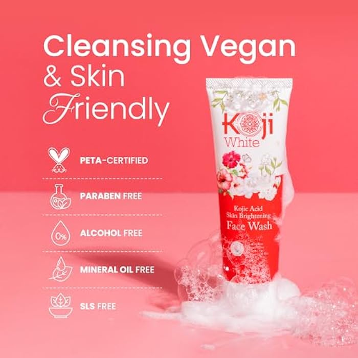 Koji White Kojic Acid Skin Brightening Face Wash for Exfoliating Face, Hydrating Face Moisturizer, Vegan Face Wash, Even Skin Tone with Vitamin C, Flower Extracts, Vitamin E, 2.54 Fl Oz - Image 5