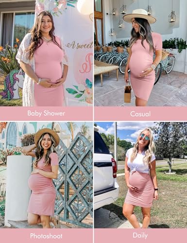 Peauty Maternity Dress Pink Baby Shower Dress Fall Pink Maternity Dresses Fall Pregnancy Clothes Casual Lounge Clothes Photoshoot Wedding Guest Beach Travel Wear(Dusty Pink M) - Image 2