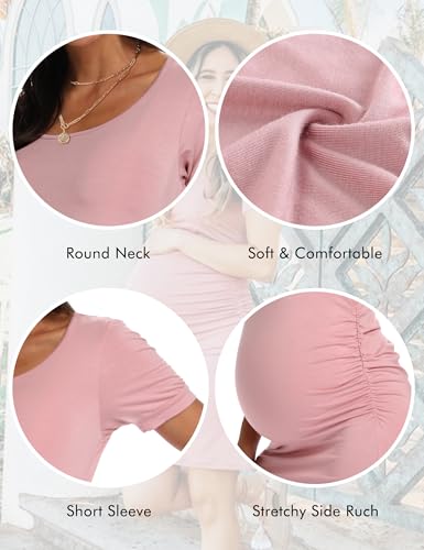 Peauty Maternity Dress Pink Baby Shower Dress Fall Pink Maternity Dresses Fall Pregnancy Clothes Casual Lounge Clothes Photoshoot Wedding Guest Beach Travel Wear(Dusty Pink M) - Image 3