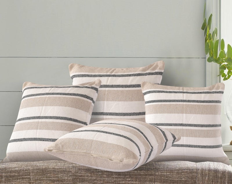 SASHAA WORLD Exquisite Beige Black Striped Elegance | Decorative Woven Cushion Cover | Cushion Cover for Living Room/Bed/Sofa/Chair | 45X45 Cm Pack of 2 - Image 1
