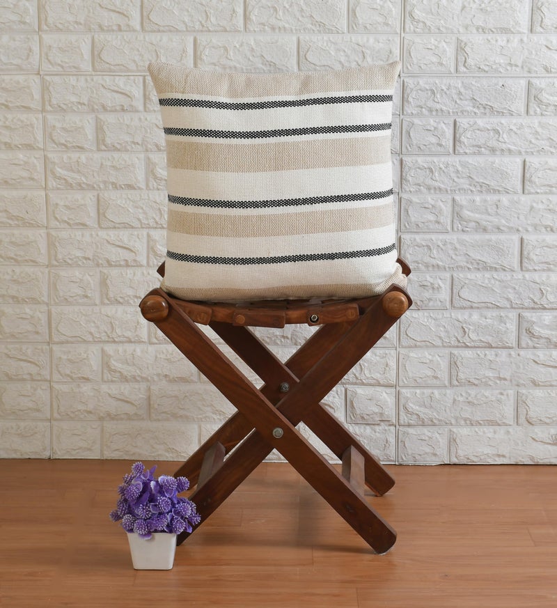 SASHAA WORLD Exquisite Beige Black Striped Elegance | Decorative Woven Cushion Cover | Cushion Cover for Living Room/Bed/Sofa/Chair | 45X45 Cm Pack of 2 - Image 3
