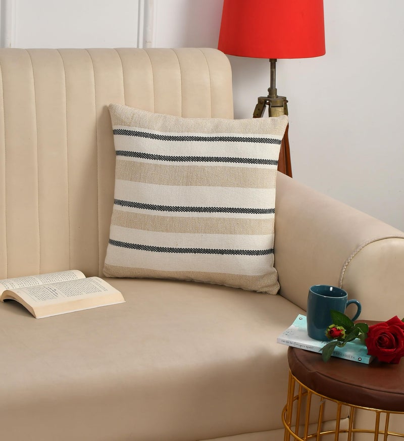 SASHAA WORLD Exquisite Beige Black Striped Elegance | Decorative Woven Cushion Cover | Cushion Cover for Living Room/Bed/Sofa/Chair | 45X45 Cm Pack of 2 - Image 2