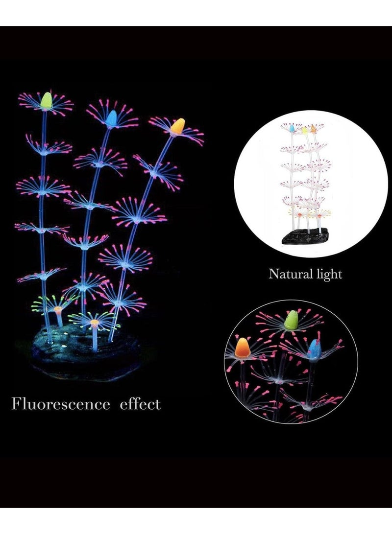 يُسلِّم 4 قطع من زينة حوض السمك المتوهجة، مصنوعة من السيليكون المتوهج، مصنوعة من نباتات الشعاب المرجانية الاصطناعية لحوض السمك - Image 2