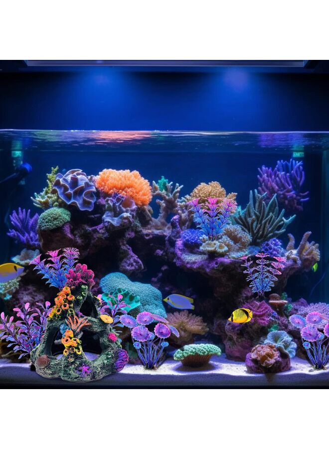 يُسلِّم 4 قطع من زينة حوض السمك المتوهجة، مصنوعة من السيليكون المتوهج، مصنوعة من نباتات الشعاب المرجانية الاصطناعية لحوض السمك - Image 5