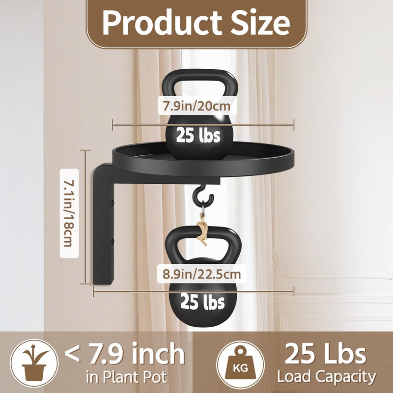 LASZOLA Plant Hangers Shelves Wall Mounted Indoor, Metal Window Plant Holders, 2Pcs Modern Floating Flower Display Stand with 2 Hooks for Outdoor Kitchen Bathroom Decor, Black - Image 3