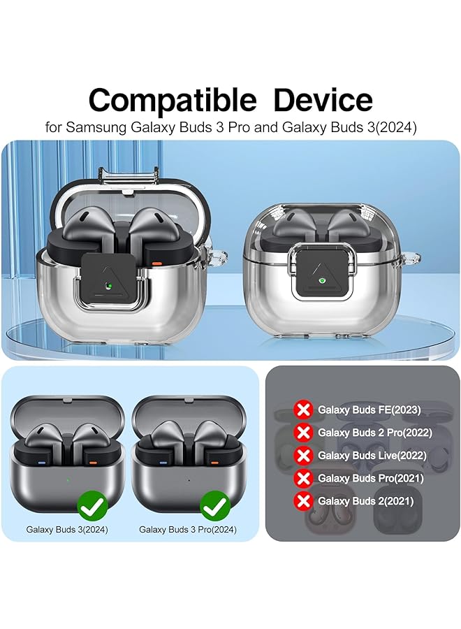 erorex Clear Tpu Case For Samsung Galaxy Buds 3 Pro Galaxy Buds 3 Rugged Shockproof Protective Cover With Lock Clip Carabiner And Cleaning Kit Flexible And Durable Design  - Image 2