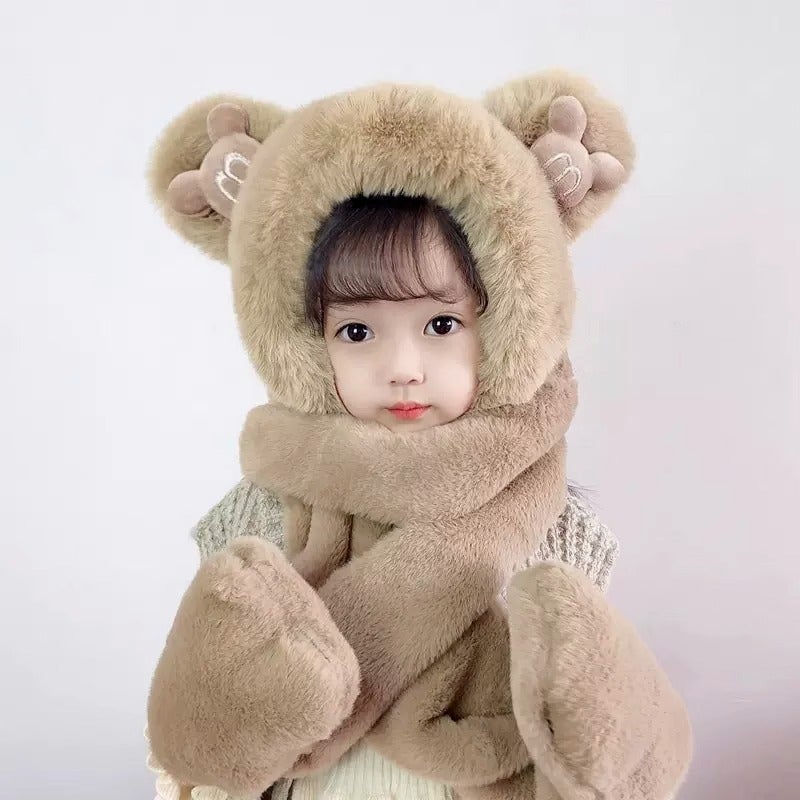 Kids Winter Hat Scarf Gloves Set Beige - Image 2