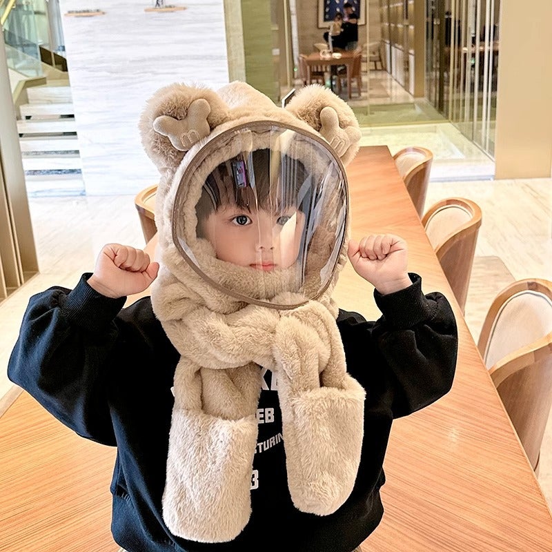 Kids Winter Hat Scarf Gloves Set Beige - Image 5