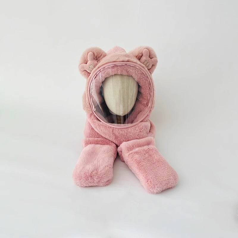 Kids Winter Hat Scarf Gloves Set Beige - Image 3
