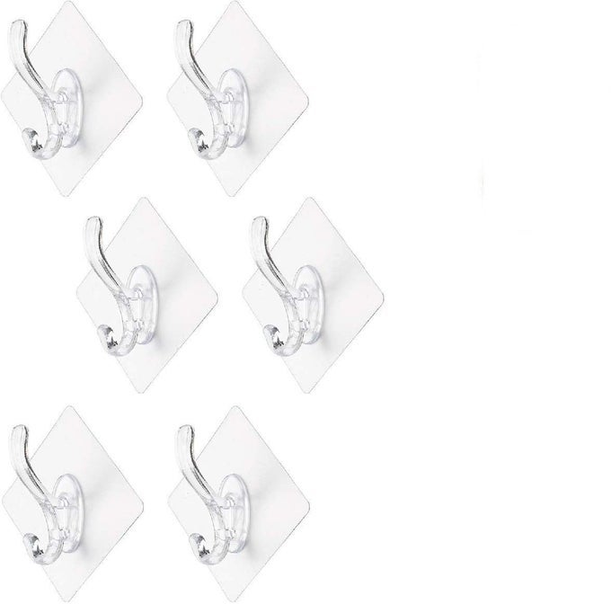 WALL HOOKS ADHESIVE COAT HOOKS TOWEL HOOKS SELF ADHESIVE HOOKS HAT HOOKS BATHROOM ORGANIZER 6PCS