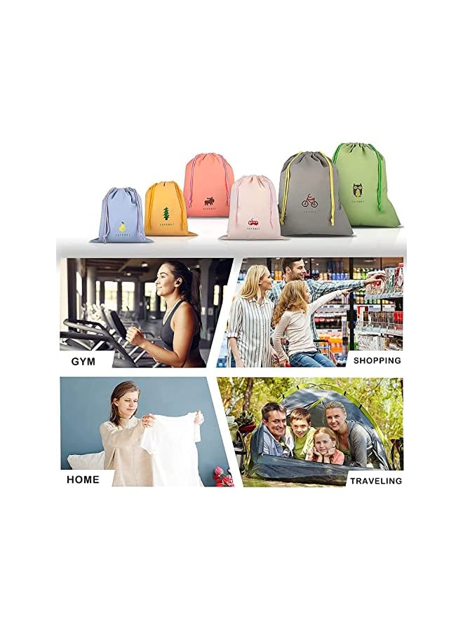 PROMASS Waterproof Drawstring Bags, 6 Pack PE Bags Drawstring Gym Bags Small Medium Large Drawstring Bag for Sports Swim Travel Shoe Storage 6 Patterns 3 Sizes  - Image 2