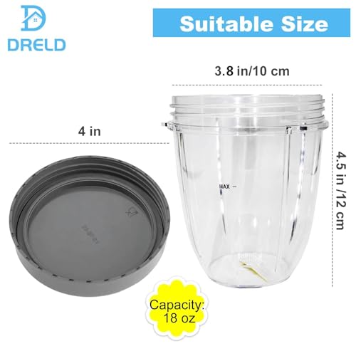 DRELD Blender Cups Replacement for Nutribullet Blender 18OZ Cup with Lid, Compatible with Nutribullet 600W 900W Blender Juicer (2Pack) - Image 3