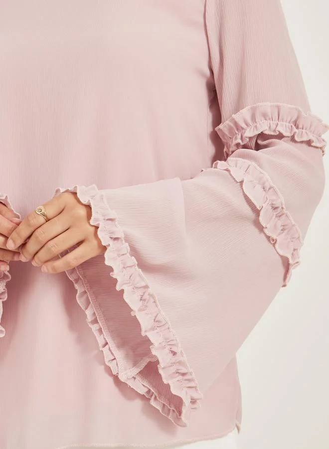 Styli Styli Flounce Long Sleeve Ruffled Detail Top