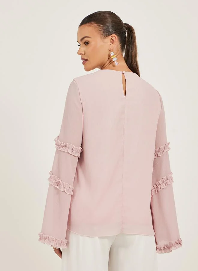 Styli Styli Flounce Long Sleeve Ruffled Detail Top