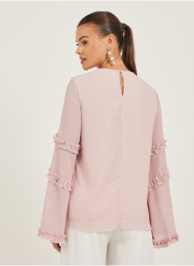 Styli - Flounce Long Sleeve Ruffled Detail Top by Styli - Image 1