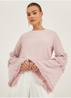 Flounce Long Sleeve Ruffled Detail Top by Styli