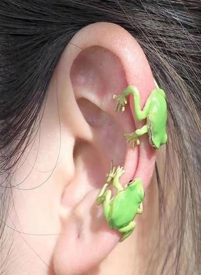 TACBSP Cute Frog Ear Cuff Earrings for Women Green 3D Frog Earrings Vintage Frogs Stud Earrings No Piercing Animal Earring Birthday Jewelry Gifts for Women (Cuff) - Image 3