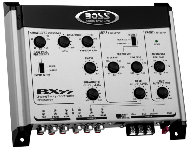 BOSS Audio Systems BX55 Pre Amp Electronic Car Crossover â€“ 2-3 Way, Fine Tune Your High-Mid-Low Range Speaker Frequencies, Remote Subwoofer Control Included, Equalizer, DPS Audio Processor