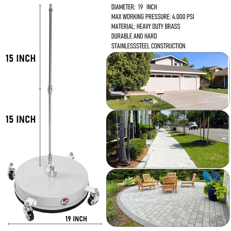 Wexo Palindrog 19" Pressure Washer Surface Cleaner with 4 Wheels, Stainless Steel Power Washer Surface Cleaner for Driveways Sidewalks Patios, 1/4" Quick Connector, 2 Extension Wand, 4000 PSI - Image 2