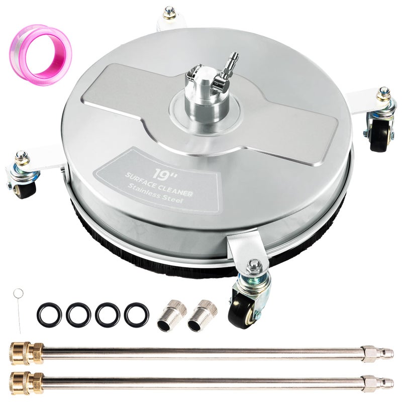 Wexo Palindrog 19" Pressure Washer Surface Cleaner with 4 Wheels, Stainless Steel Power Washer Surface Cleaner for Driveways Sidewalks Patios, 1/4" Quick Connector, 2 Extension Wand, 4000 PSI - Image 1