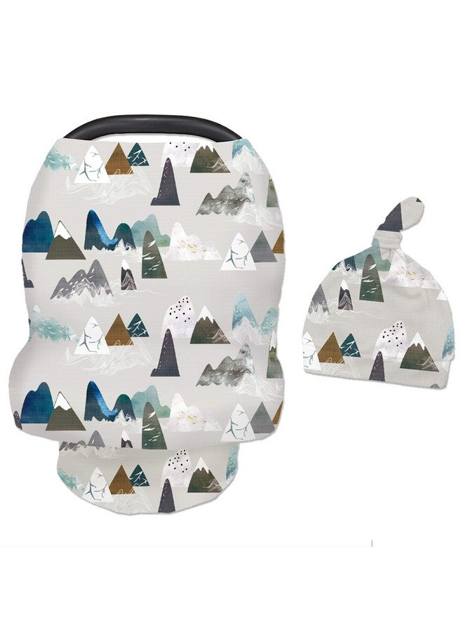 TANOFAR Baby Carseat Cover with Beanie, Adventure Mountain Infant Carseat Canopy for Boys Girls, Nursing Cover Breastfeeding Scarf for Mom, for Stroller High Chair Shopping Cart - Image 1
