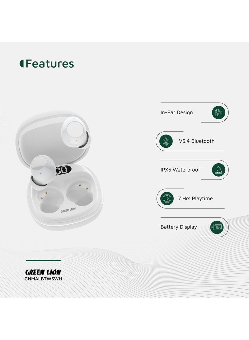 GREEN LION Malbun True Wireless Earbuds with ENC and Dual Microphone / Battery Display / Truewireless Headphones / Hands-Free Calling / In-Ear Design - White - Image 2
